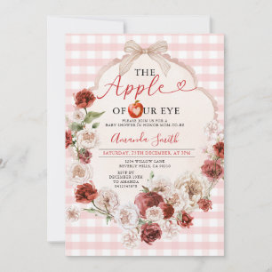 Invitation Pomme de notre Baby shower oeil Bow rose En vichy