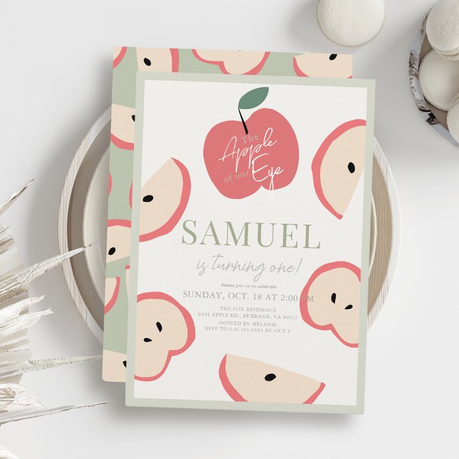 Invitation Pomme de notre Garçon Vert Oeil 1er anniversaire (Créateur téléchargé)