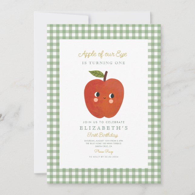 Invitation Pomme de notre oeil mignon Apple 1er anniversaire (Devant)