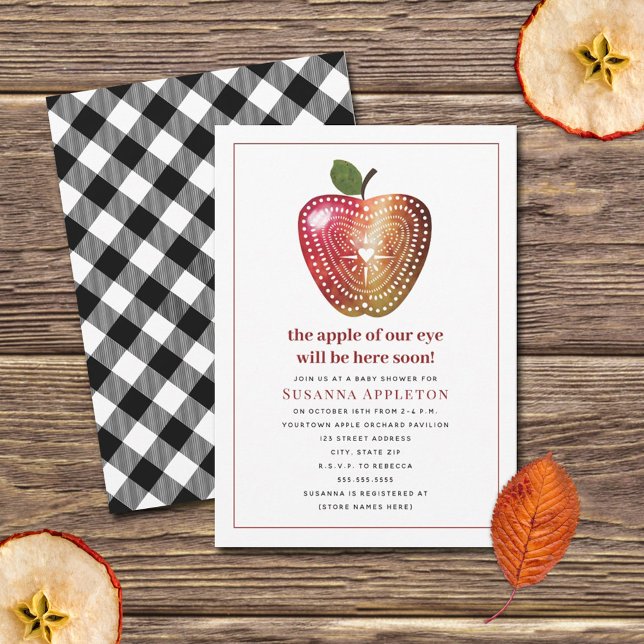 Invitation Pomme De Notre Oeil Plaid Baby shower D'Aquarelle  (Créateur téléchargé)