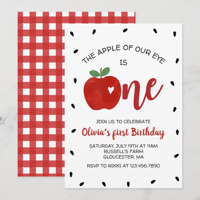 Invitation Pomme de notre Oeil premier anniversaire Invitatio (Devant / Derrière)