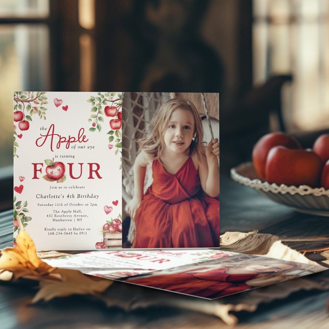 Invitation Pomme Douce De Notre Oeil | Photo 4Anniversaire (Créateur téléchargé)