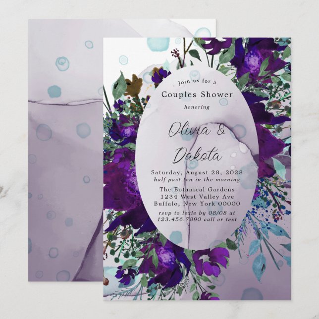 Invitation Pomme et Turquoise Botanique Floral Couples Douche (Devant / Derrière)