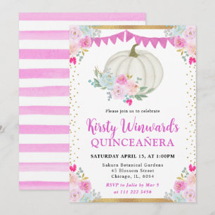 Invitation Pomme Fleurie Blanche et Rose Automne Quinceanera
