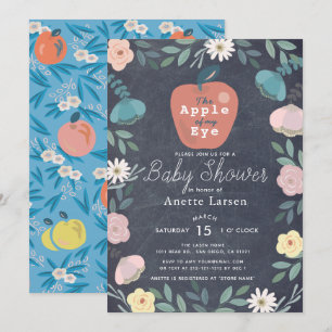 Invitation Pomme noir Chalkboard Floral Baby shower bleu