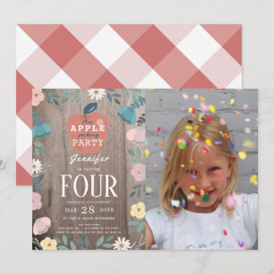 Invitation Pomme Picking Party Floral Bois Photo Anniversaire