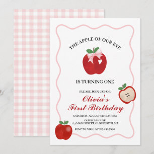 Invitation Pomme Ruban Rose Coquette 1er anniversaire