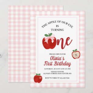 Invitation Pomme Ruban Rose Coquette 1er anniversaire