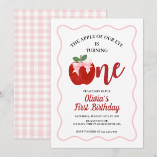 Invitation Pomme Ruban Rose Coquette 1er anniversaire