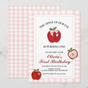 Invitation Pomme Ruban Rose Coquette 1er anniversaire