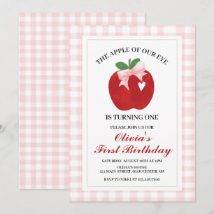 Invitation Pomme Ruban Rose Coquette 1er anniversaire