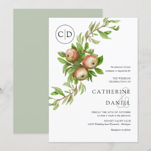 Invitation Pommes aquarelles avec mariage monogramme