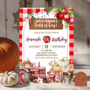 Invitation Pommes Plaid Rouge Citrouille et Bottes de Foin