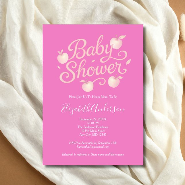 Invitation Pommes roses Baby shower bébé fille (Pink Apple Baby Girl Baby Shower Invitation. Printed or Digital Download)