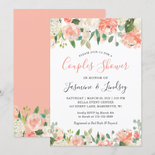 Invitation Pompe et corail Floral Mariage Couples Douche