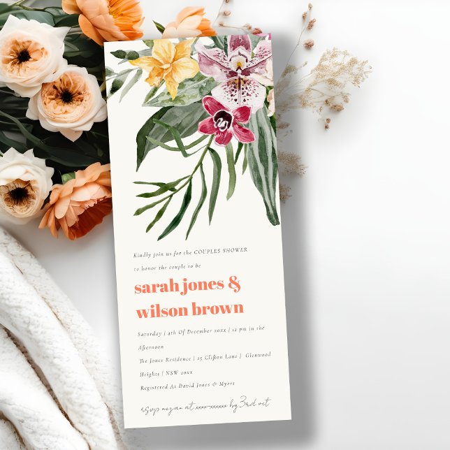 Invitation Pomper Blush Boho Tropical Floral Couples Douche (Créateur téléchargé)
