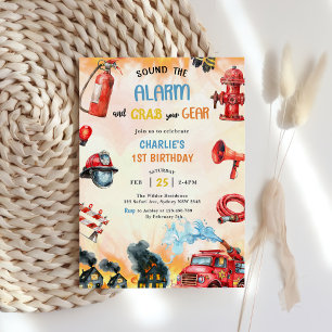 Invitation Pompier Camion 1er fête d'anniversaire