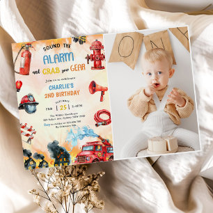 Invitation Pompier Camion d'incendie 1er fête d'anniversaire 