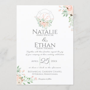 Invitation Pompier Floral Monogram Blush