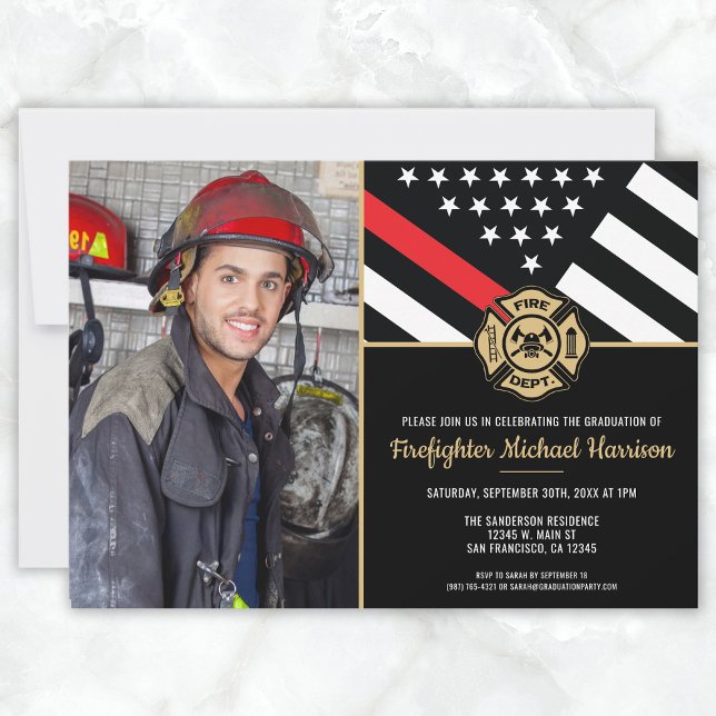 Invitation Pompier Pompier Académie de Diplôme de pompiers Ph (Firefighter Fire Academy Graduation Fireman Photo Invitation)