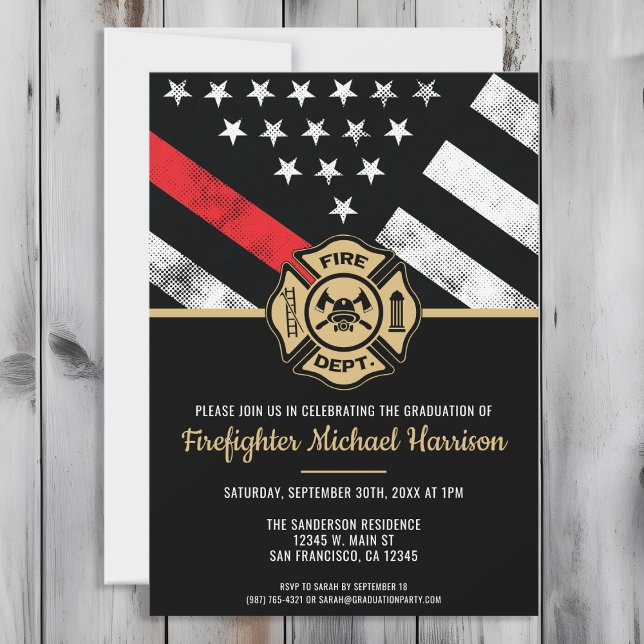 Invitation Pompier Pompier - École de pompiers (Perfect invitation to invite guests to celebrate the new fire academy graduate in fire fighting!)