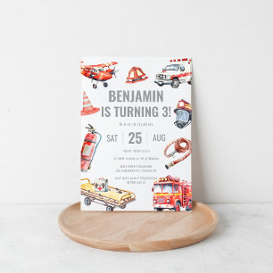 Invitation Pompier Secourir des garçons à thème 3e fête d'ann