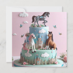 INVITATION PONIES & CASTLES CAKE ANNIVERSAIRE DE ENFANT