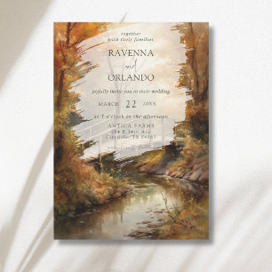 Invitation Pont rustique de bois en automne pour mariage d'au