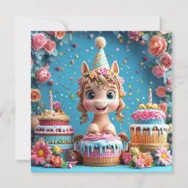 Invitation Pony de dessin adorable fête l'anniversaire