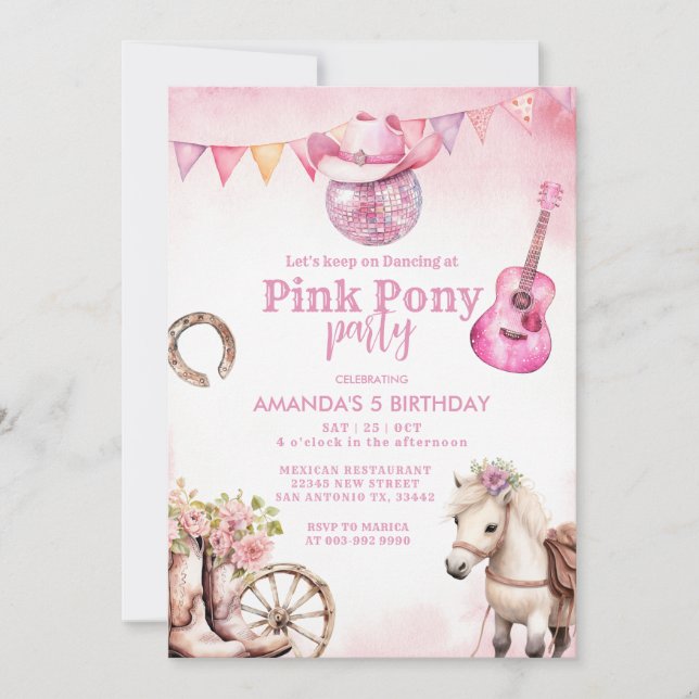 Invitation Pony Pony Pink Pays Western Girl Anniversaire (Devant)