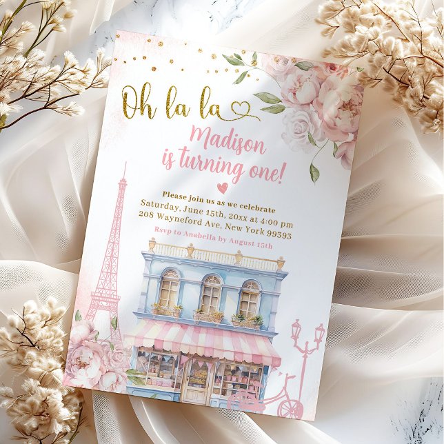 Invitation Pony Rose Bleu Oh La Café Français Anniversaire (Créateur téléchargé)