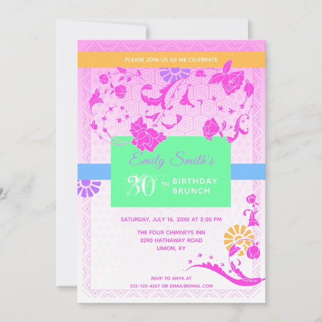 Invitation Pony rose tendance 30e anniversaire Brunch (Devant)