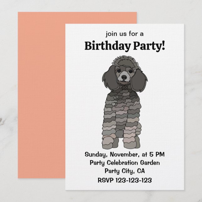 Invitation Poodle Dog Pet Birthday Party (Devant / Derrière)