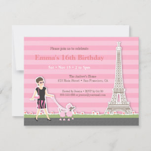 Invitation Poodle Eiffel Tower Paris Anniversaire