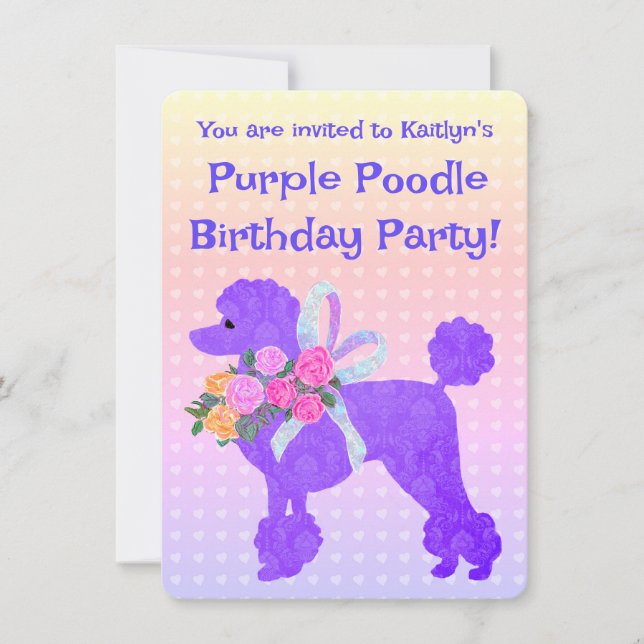 Invitation Poodle violet Girls Anniversaire Échantillon (Devant)