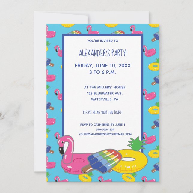 Invitation Pool Float Patterned Pool Party Personnalisé (Devant)