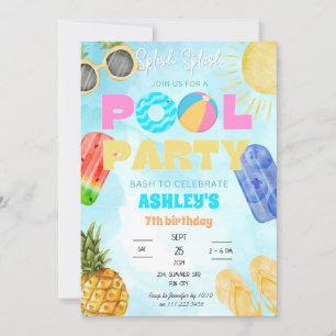 Invitation Pool Party Bids Enfants Splish Splash Anniversaire