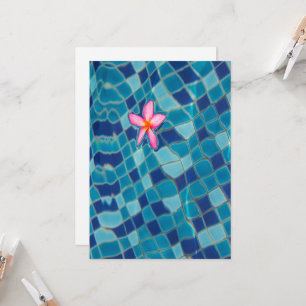 Invitation Pool party bleu fleur rose flottante