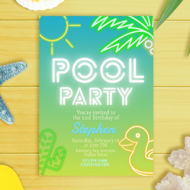 Invitation Pool Party Boy Anniversaire (Pool Party Boy Birthday Invitation)
