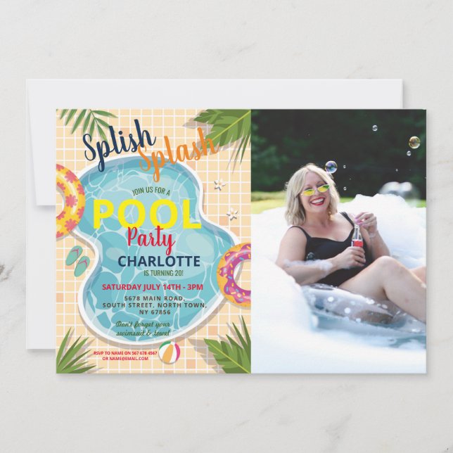 Invitation Pool Party Floats été Anniversaire Photo Invitatio (Devant)