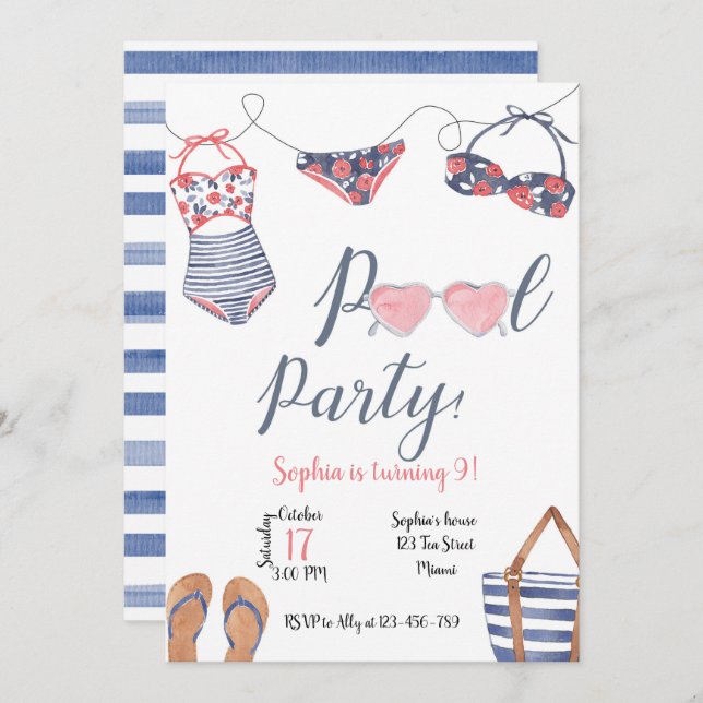 Invitation Pool Party Invitation, Pool Party Invitez (Devant / Derrière)