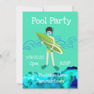 Invitation Pool Party mignonne et bleu moderne