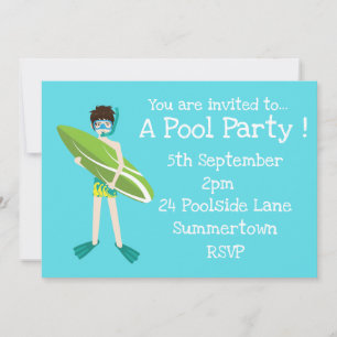 Invitation Pool Party mignonne et bleu moderne