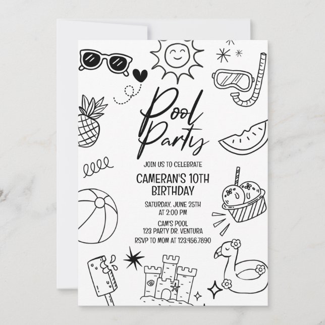 Invitation Pool Party, moderne, n'importe quel âge, Beach Par (Devant)