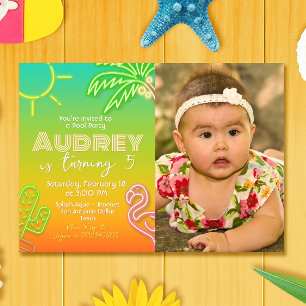 Invitation Pool Party Neon - Tropical - Aloha