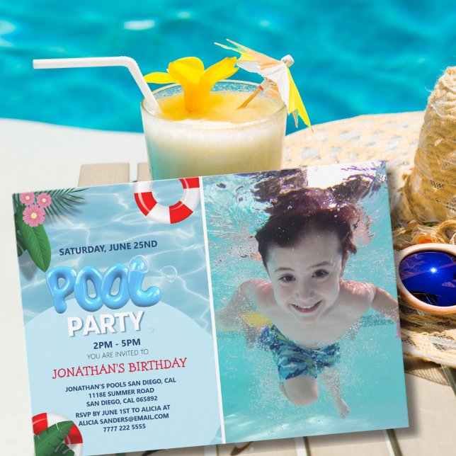 Invitation Pool Party Photo, fun Summer Birthday (Créateur téléchargé)