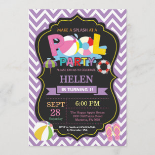 Invitation Pool Party Purple Splish Splash Girl