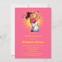 Pop Art Girl Golfer fête d'anniversaire