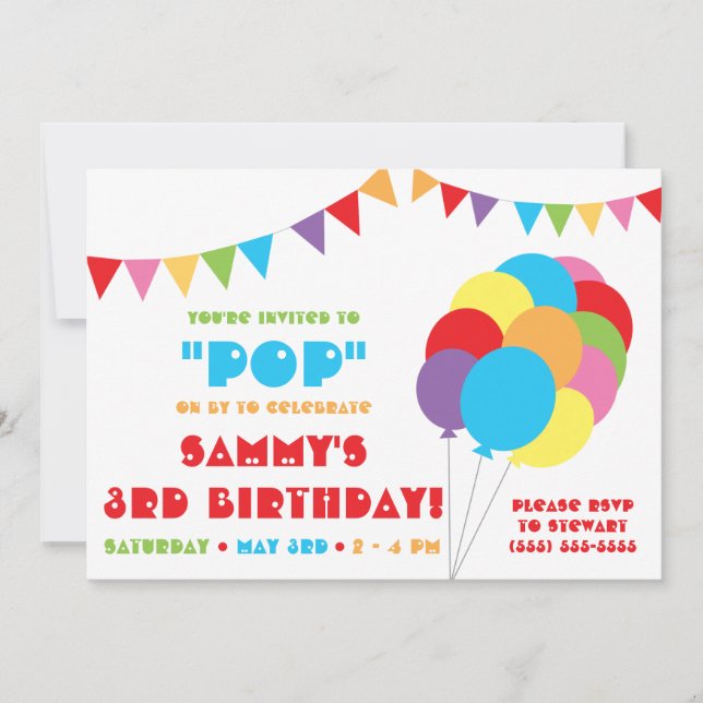 Invitation Pop by to Celebrate ! Balloon arc-en-ciel et faisc (Devant)