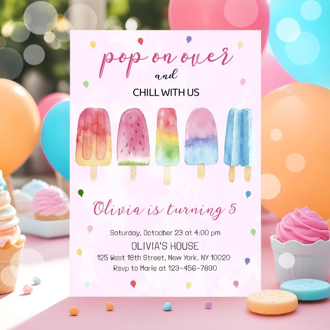 Invitation Pop de glace rose Popsicle sur la fête d'anniversa (Créateur téléchargé)